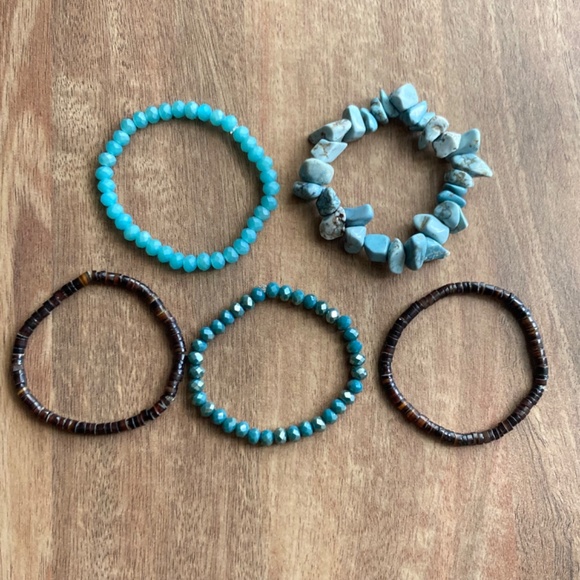 Turquoise/Brown Stackable Stretch Bracelets - Picture 5 of 7